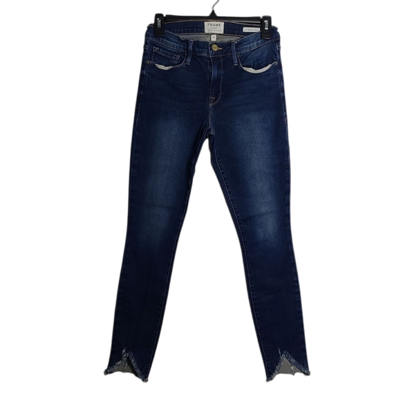FRAME Le Skinny De Jean Blue Skinny Jeans with Distressed Raw Hem Size 28 - Picture 1 of 16